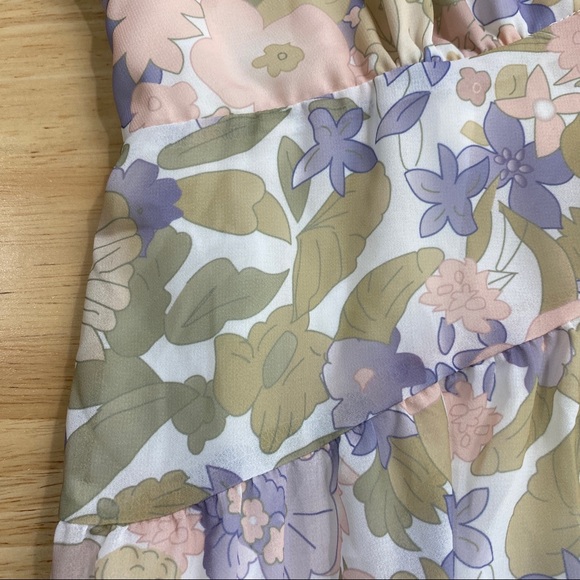 DOTTI Pastel Floral Print Bell Sleeve Backless Ruffle Trim Mini Dress Size AU 12 - Picture 10 of 10